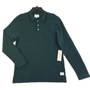 Five Four Los Angeles~Men's Size M~ Green Polo Shirt Long Sleeve 100% Cotton NWT